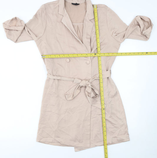 Topshop Women Beige Double-Breasted Belted Shorts Suit UK 10
