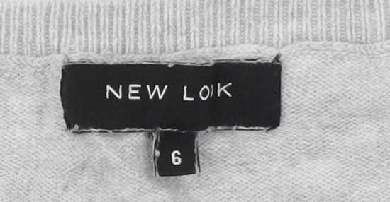 New Look Women Grey Cotton Giraffe Jumper Size 6 Crew Neck
