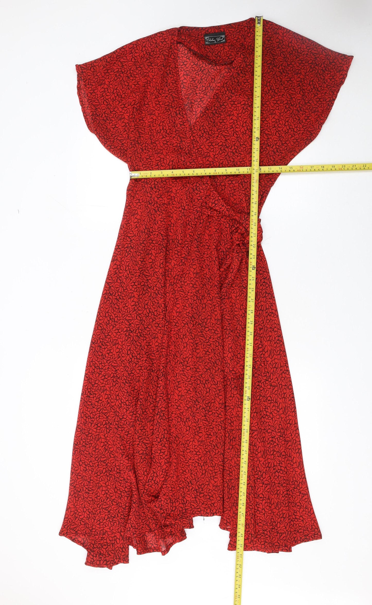 Chelsea Girl Women’s Red Black Floral Wrap Midi Dress Size 12