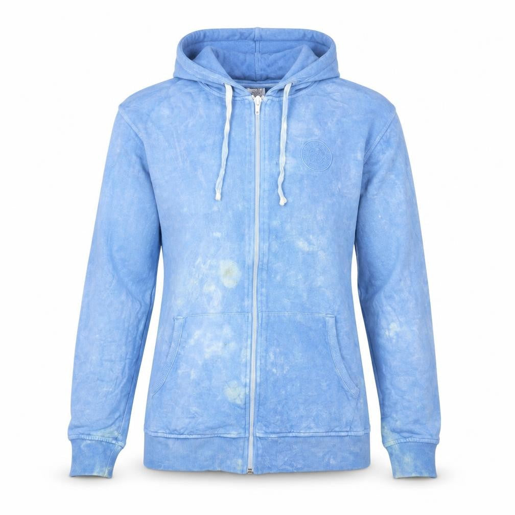Front view of Leicester City Blue Full Zip Hoodie Women M Thai Indigo Collection