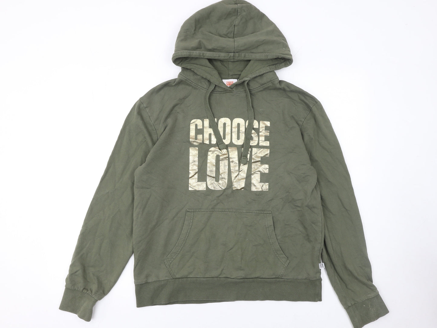 Choose Love Women’s Khaki Hoodie Small 100% Cotton Graphic Pullover