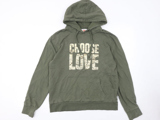 Choose Love Women’s Khaki Hoodie Small 100% Cotton Graphic Pullover