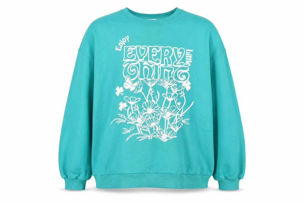 Bershka Women’s Blue Floral Graphic Pullover Sweatshirt XL