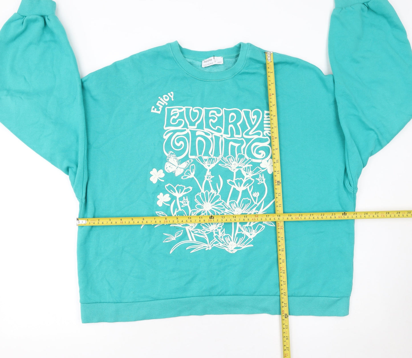 Bershka Women’s Blue Floral Graphic Pullover Sweatshirt XL