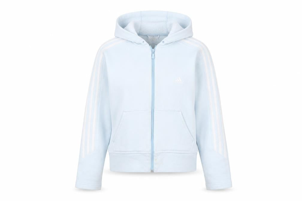 Front view of Adidas Women Blue Full Zip Hoodie, size 14, Cotton Blend