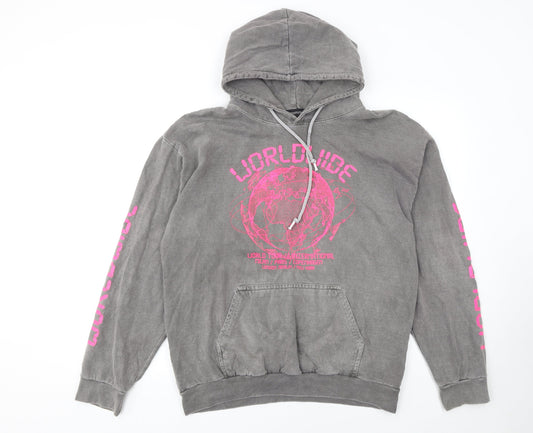 PrettyLittleThing Women Grey Pullover Hoodie Size S Worldwide Graphic