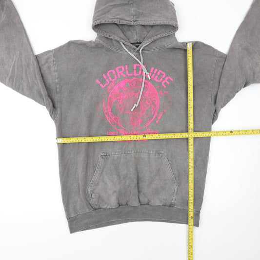 PrettyLittleThing Women Grey Pullover Hoodie Size S Worldwide Graphic