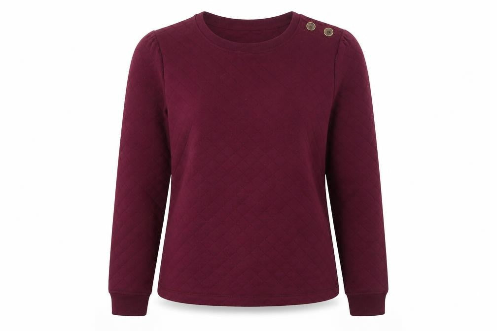 Croft & Barrow Women Burgundy Quilted Button Long Sleeve Sweatshirt L