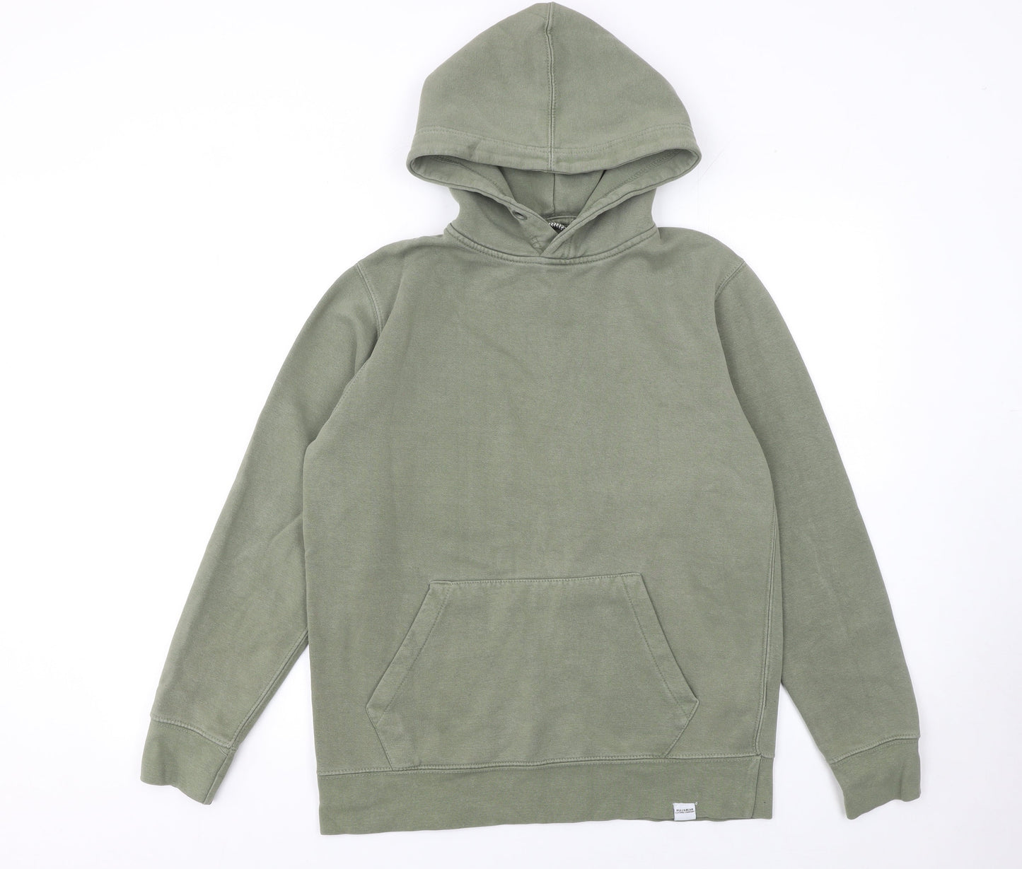 Pull&Bear Men's Green Pullover Hoodie Size S Fleece Cotton Blend