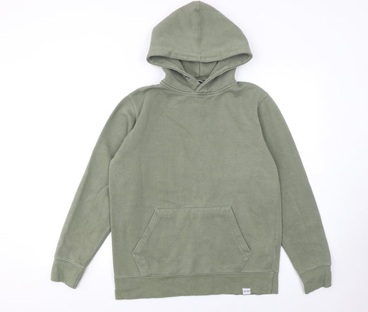Pull&Bear Men's Green Pullover Hoodie Size S Fleece Cotton Blend