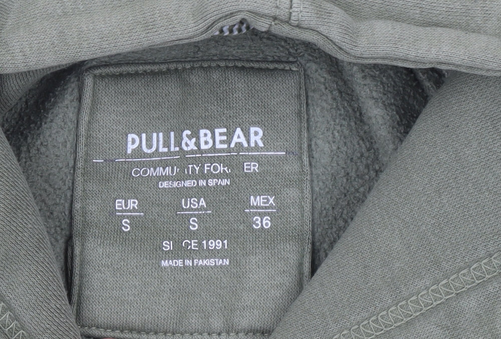 Pull&Bear Men's Green Pullover Hoodie Size S Fleece Cotton Blend