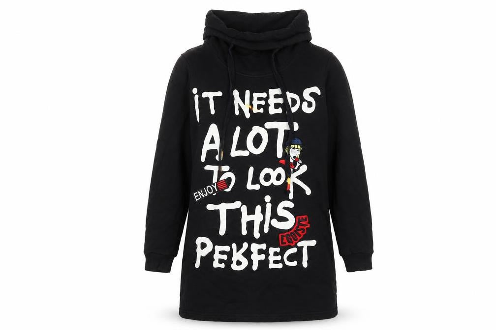 Seatosty Womens Black Hoodie Size 8 Graphic Print Pullover