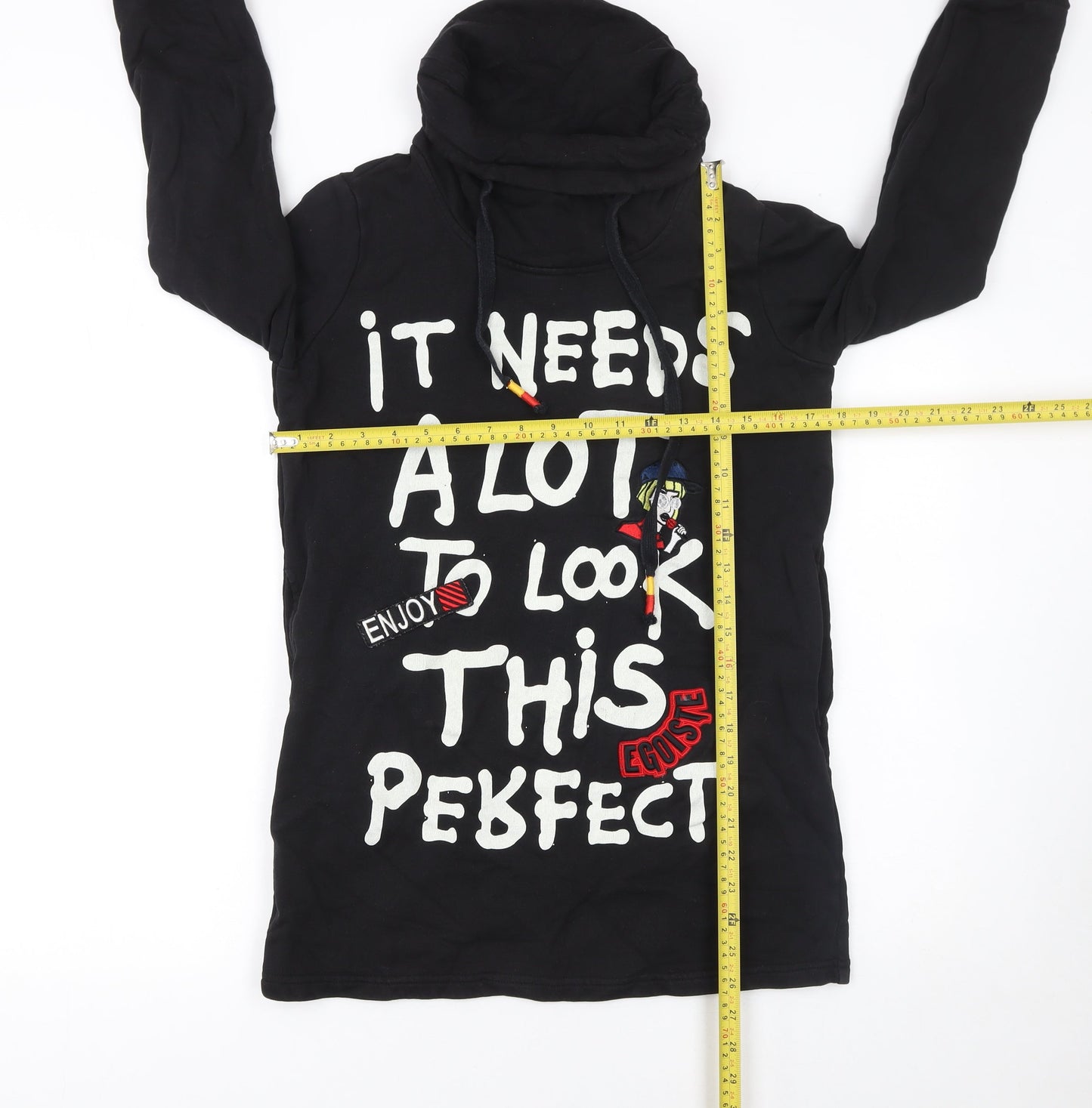 Seatosty Womens Black Hoodie Size 8 Graphic Print Pullover