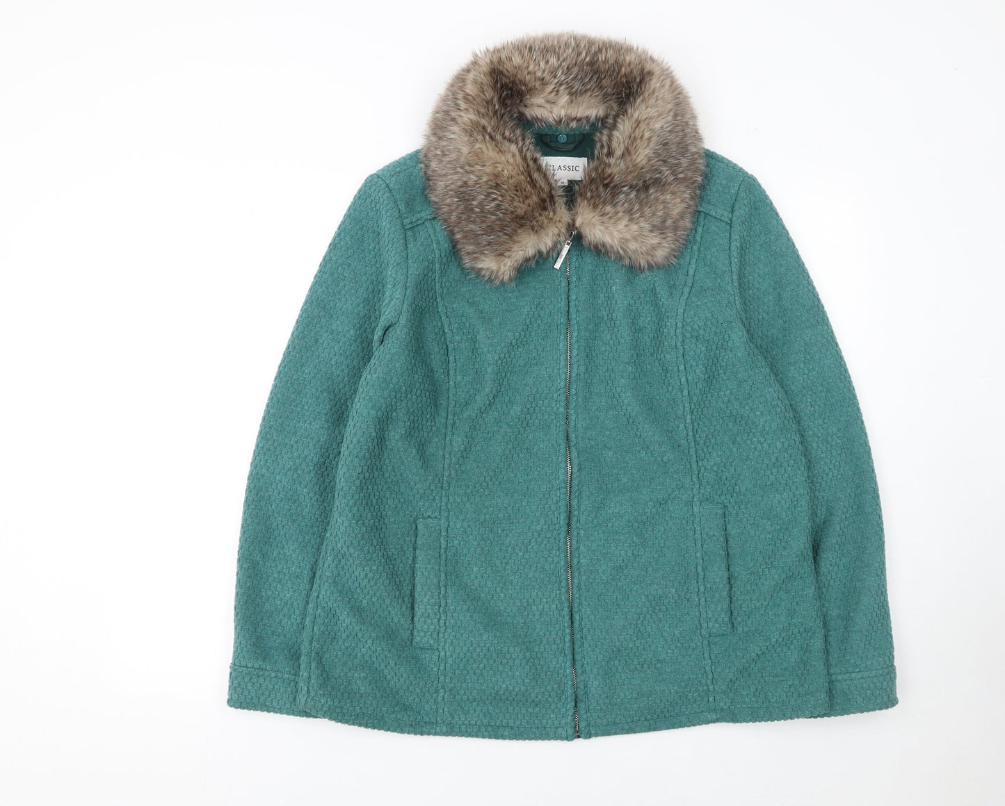 Marks and Spencer Women Green Faux Fur Collar Jacket Size 16