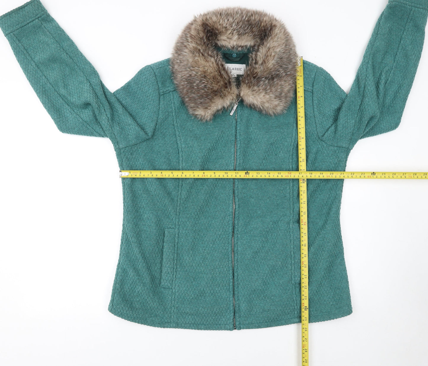 Marks and Spencer Women Green Faux Fur Collar Jacket Size 16