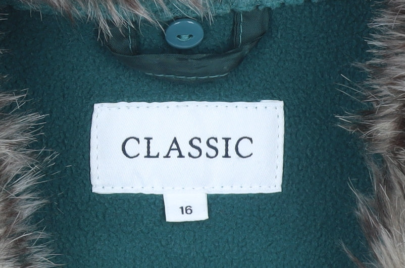 Marks and Spencer Women Green Faux Fur Collar Jacket Size 16