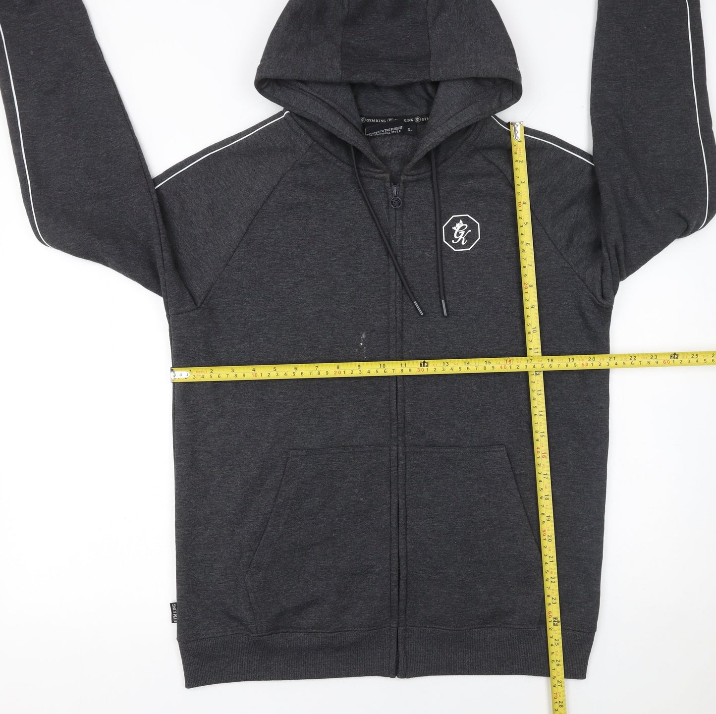 Gym King Men's Grey Full Zip Hoodie L Sports Jersey Cotton Blend