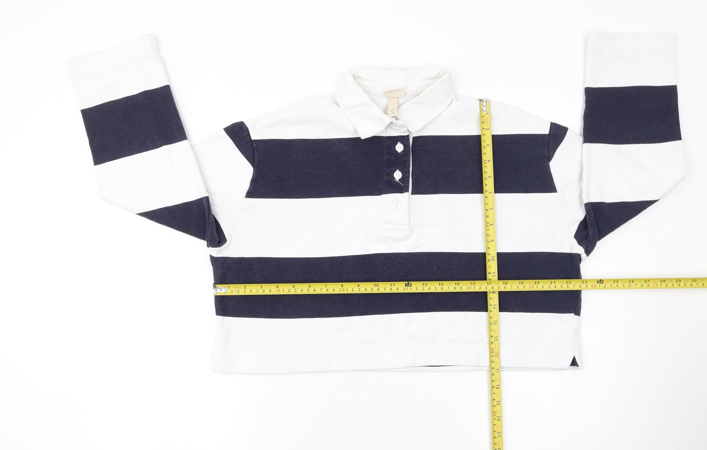 H&M Women's Blue Striped Cropped Polo Top Size S