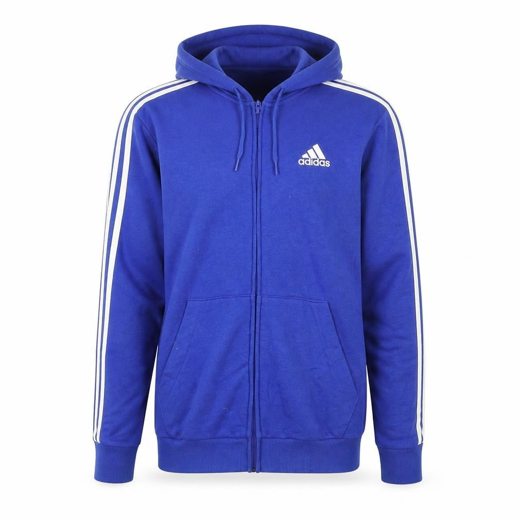 Front view of adidas Men's Blue Small Full Zip Hooded Sports Jacket