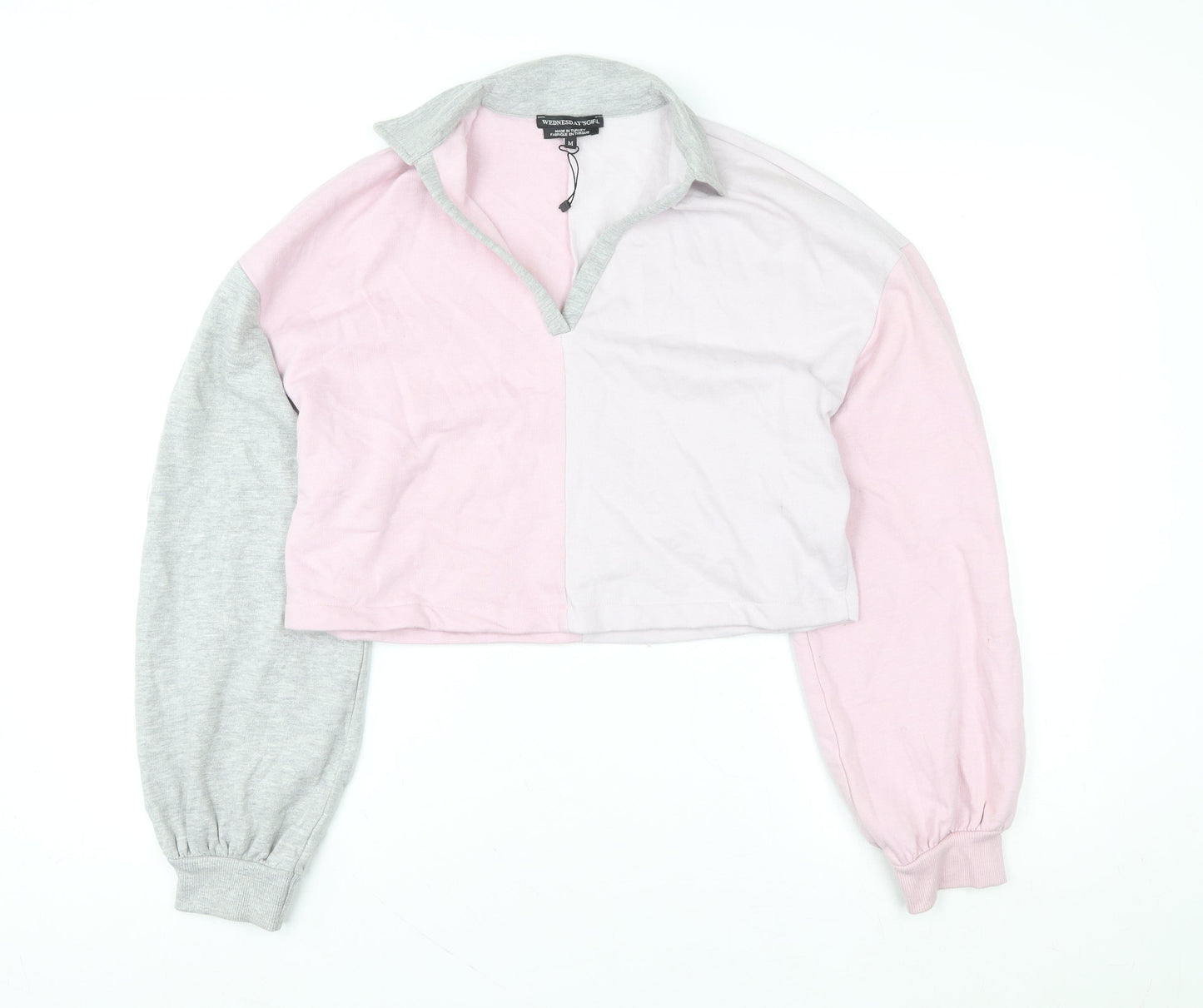 Wednesday's Girl Women Pink Grey Colourblock Pullover Sweatshirt M