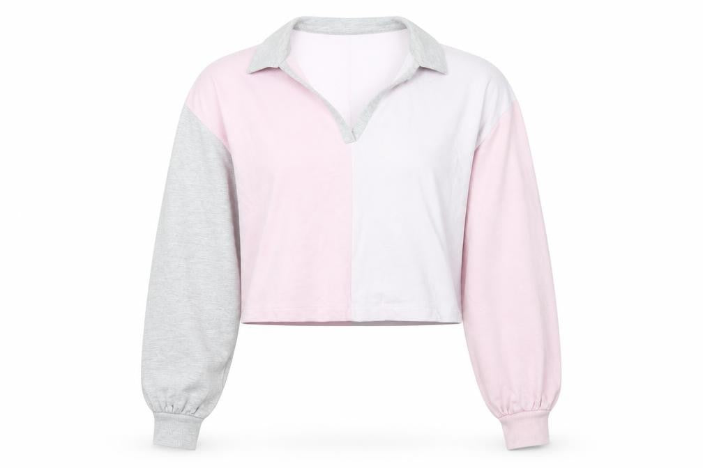 Wednesday's Girl Women Pink Grey Colourblock Pullover Sweatshirt M