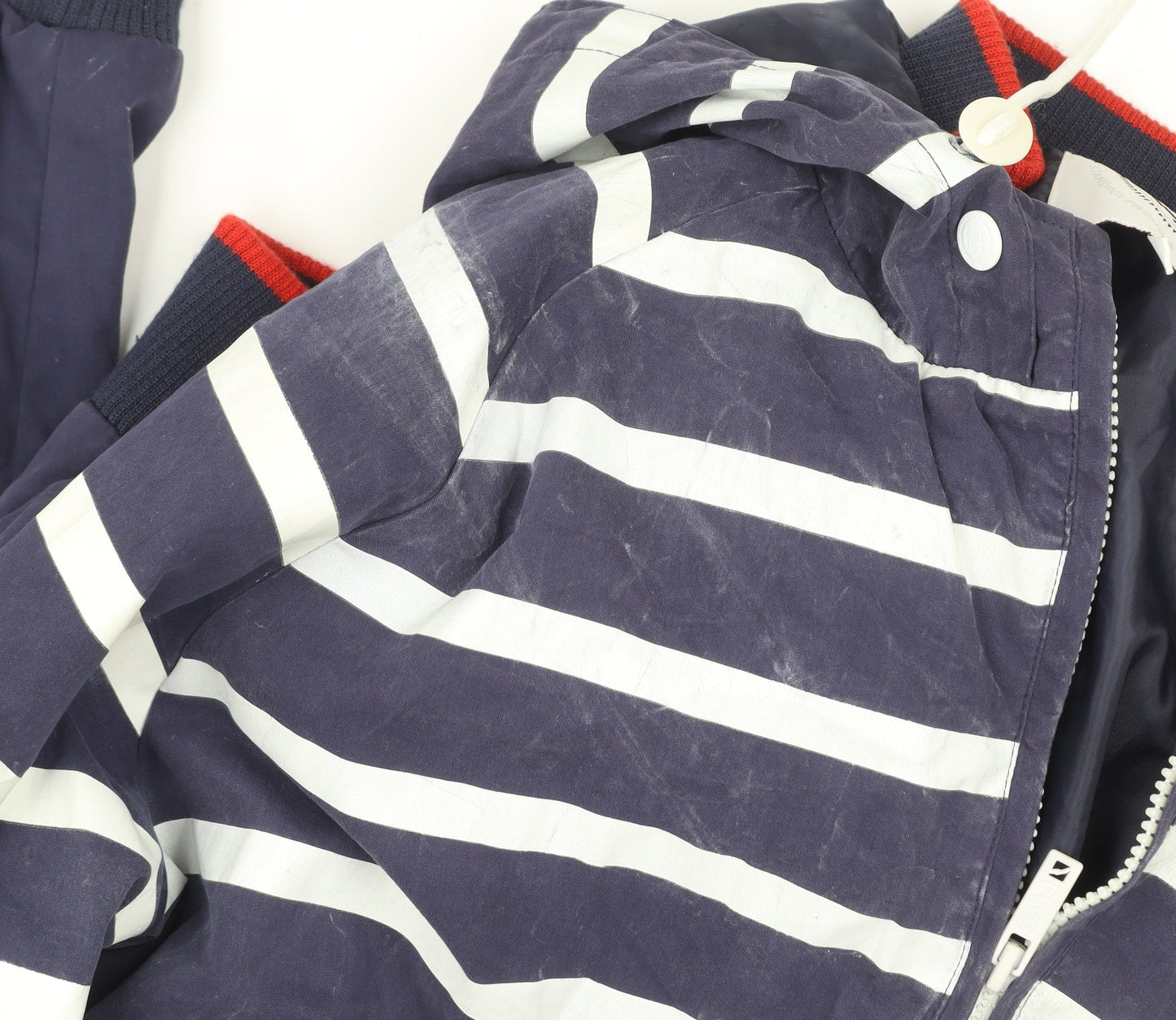 Fly 53 Unisex Blue Striped Hooded Bomber Jacket L
