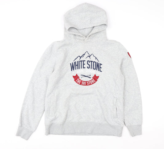 White Stone Womens Grey Pullover Hoodie L Ski Themed