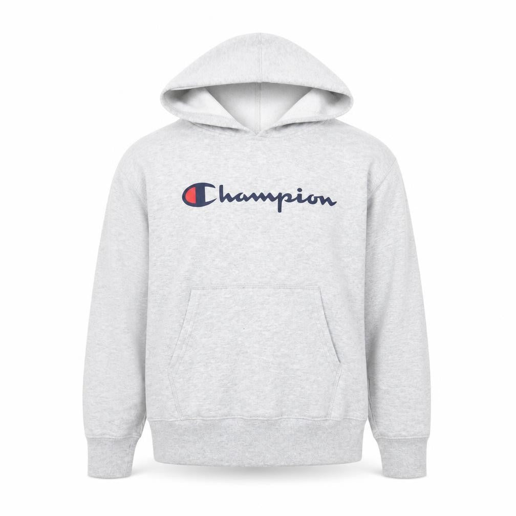 Champion Mens Grey Pullover Hoodie M Logo Fleece Sweatshirt