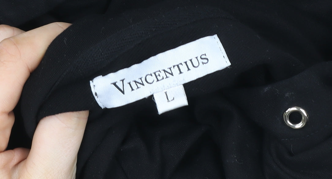 Vincentius Womens Black L Pullover Hoodie 93% Cotton Graphic Print