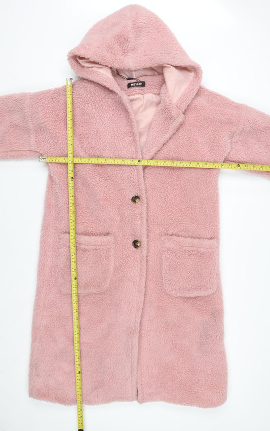 Miss Selfridge Women’s Pink Fleece Hooded Mid-Length Coat Size 8