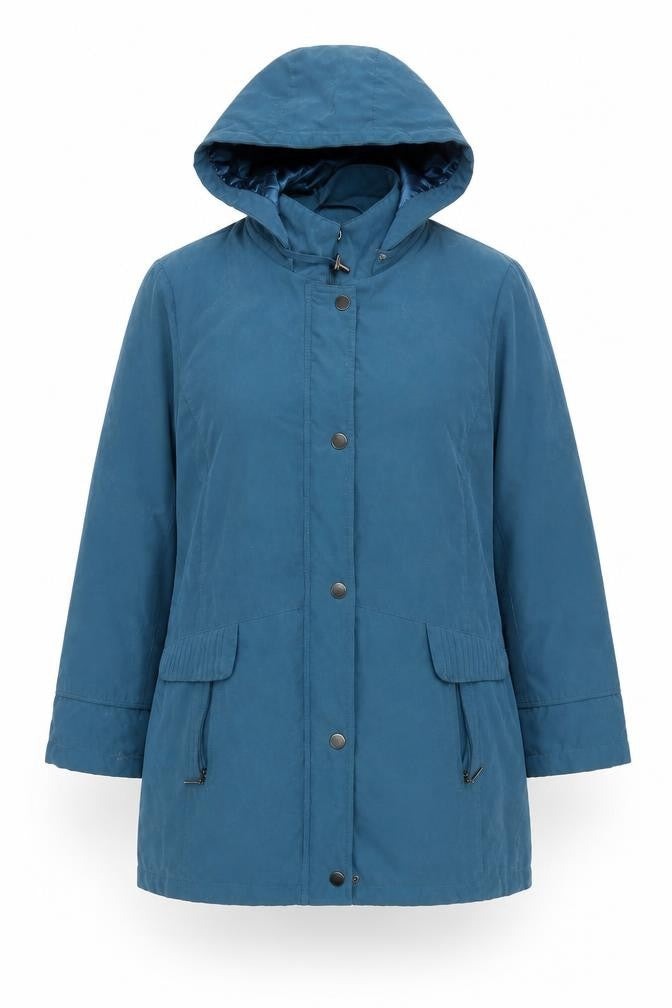 Bonmarché Women Blue Hooded Parka Jacket Size M Lined Mid-Length Coat