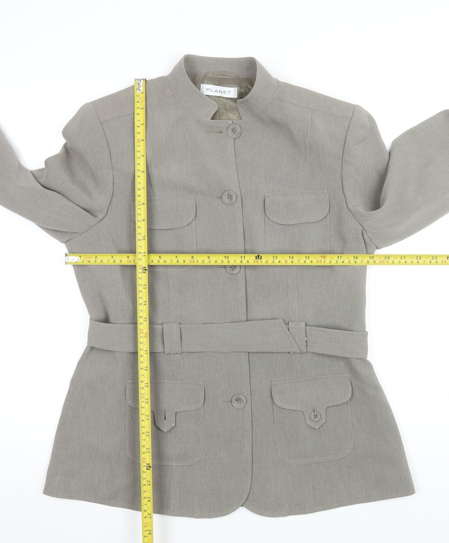 Planet Women's Grey Belted Military Style Blazer Jacket Size 14