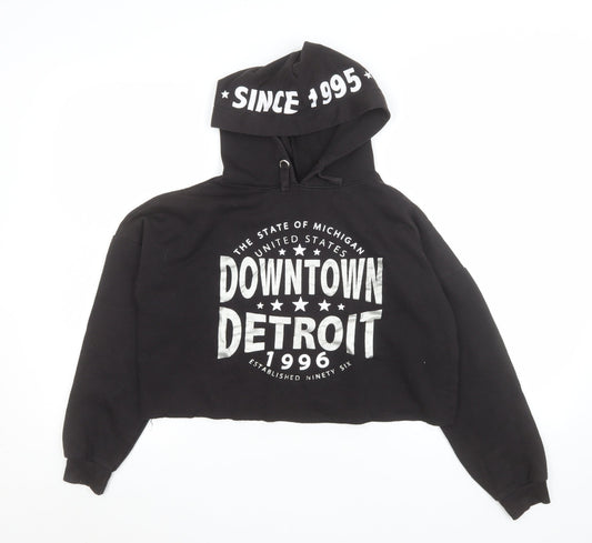915 Generation Girls Black Downtown Detroit Cropped Hoodie Age 12-13 Pullover