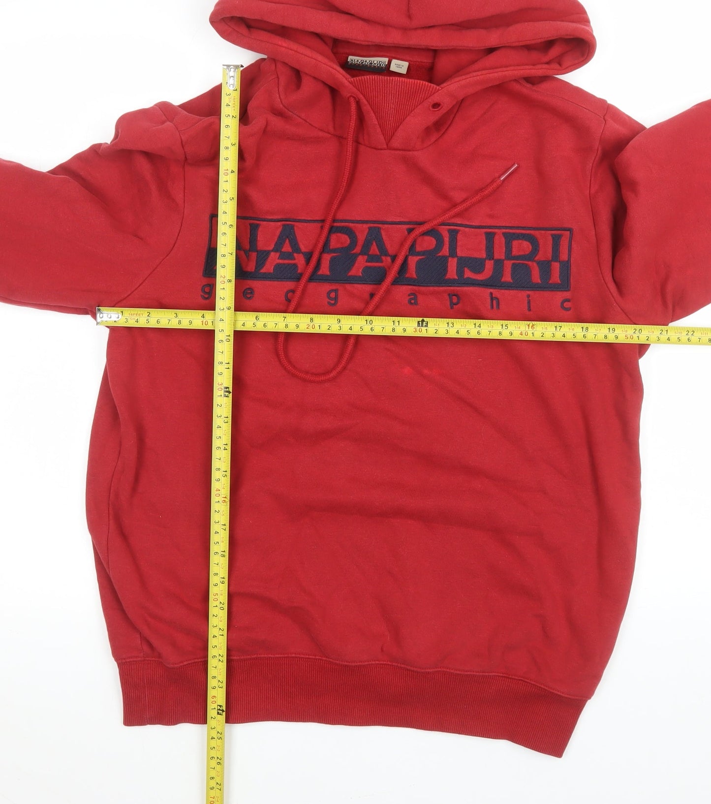 Napapijri Mens Red Cotton Blend Pullover Hoodie M Graphic Print