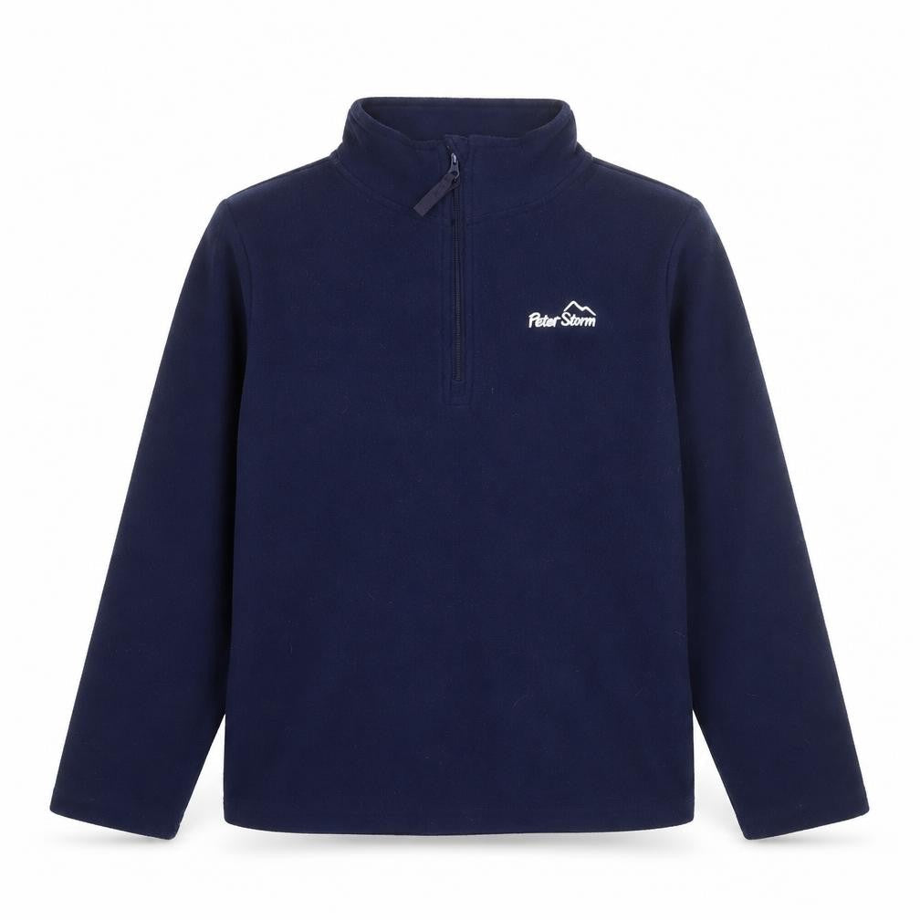 Front view of Peter Storm boys’ blue fleece 1/4 zip pullover sweatshirt 9-10 years