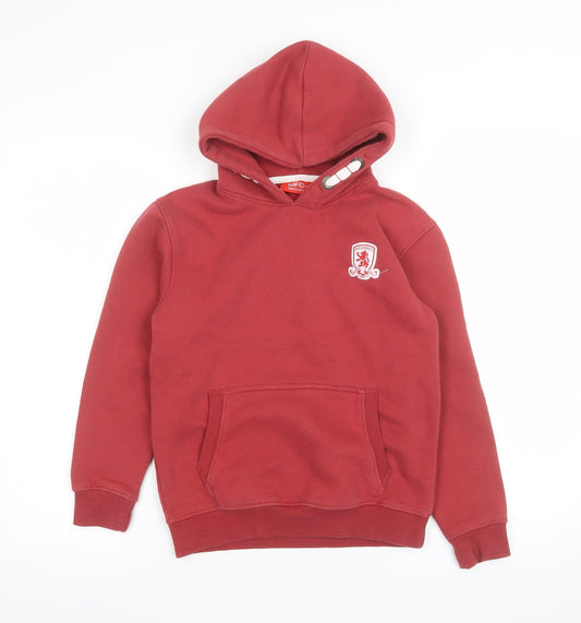 MFC Boys Red Pullover Hoodie 9-10 Years Football Logo Fleece Sweatshirt