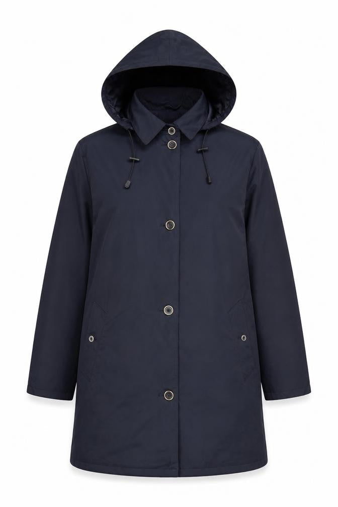 Viyella Women's Blue Long Hooded Rain Coat Size M