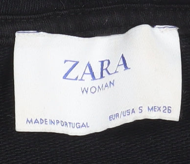 Zara Woman Black Graphic Print Pullover Hoodie Size S