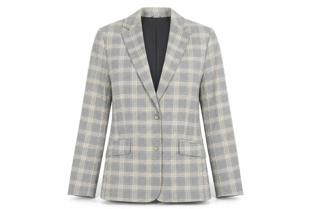 Marks and Spencer Women’s Grey Checked Blazer UK 10 Classic Fit