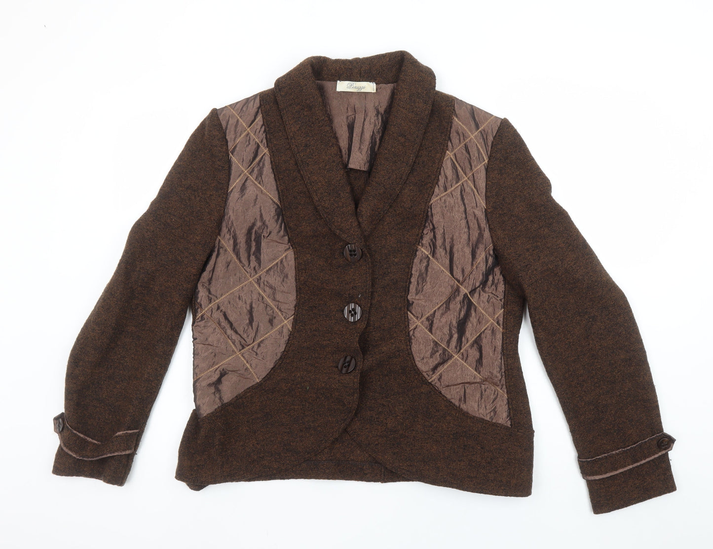 Peruzzi Women Brown Wool Blend Shawl Collar Blazer Size 18