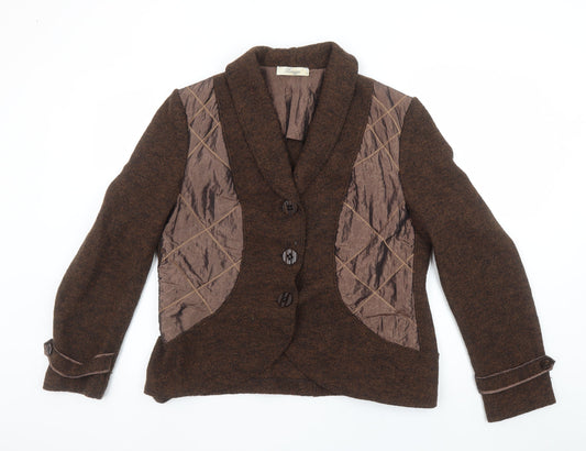 Peruzzi Women Brown Wool Blend Shawl Collar Blazer Size 18