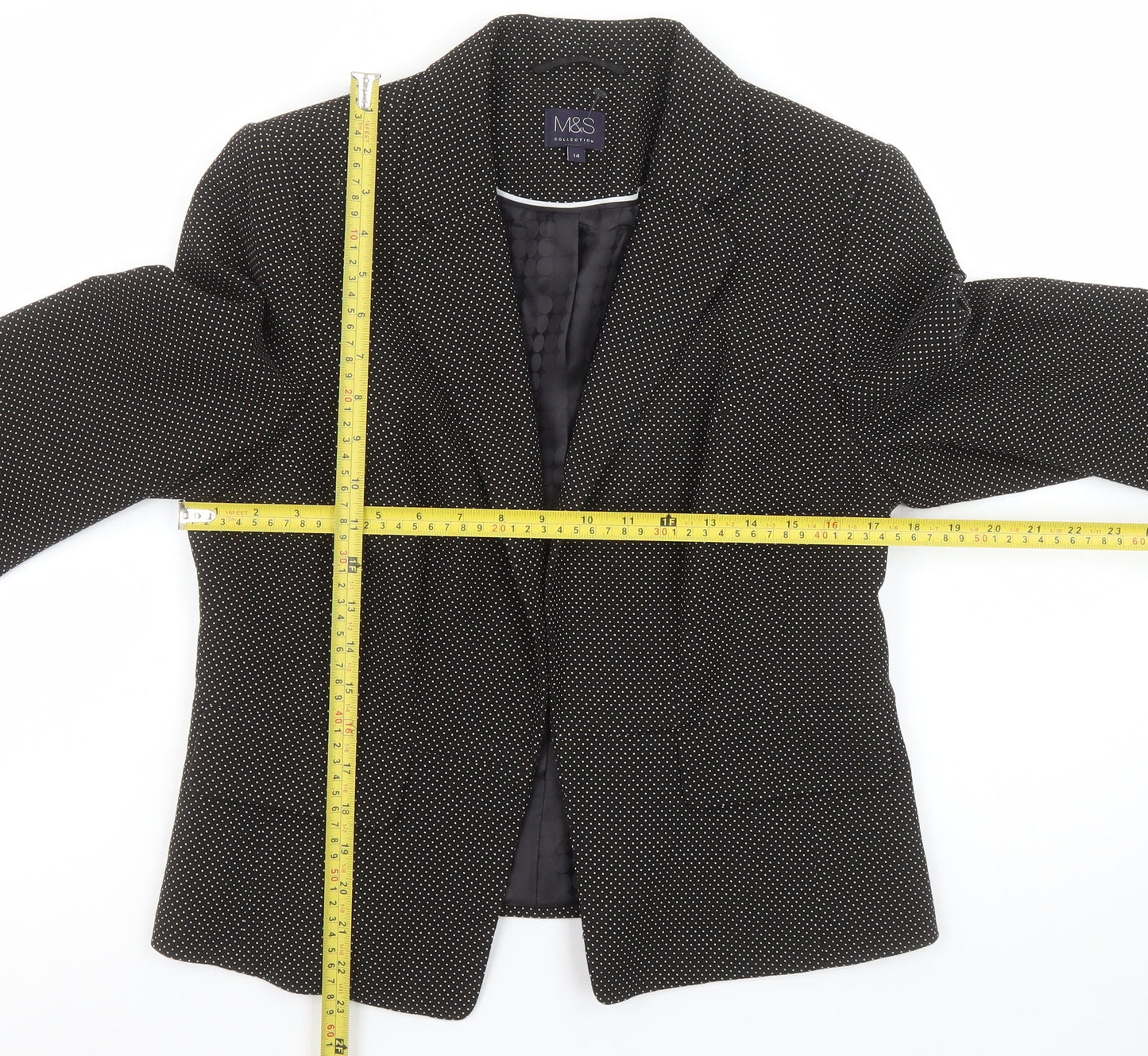 Marks and Spencer Women Black Mix Size 14 Classic Single-Breasted Blazer