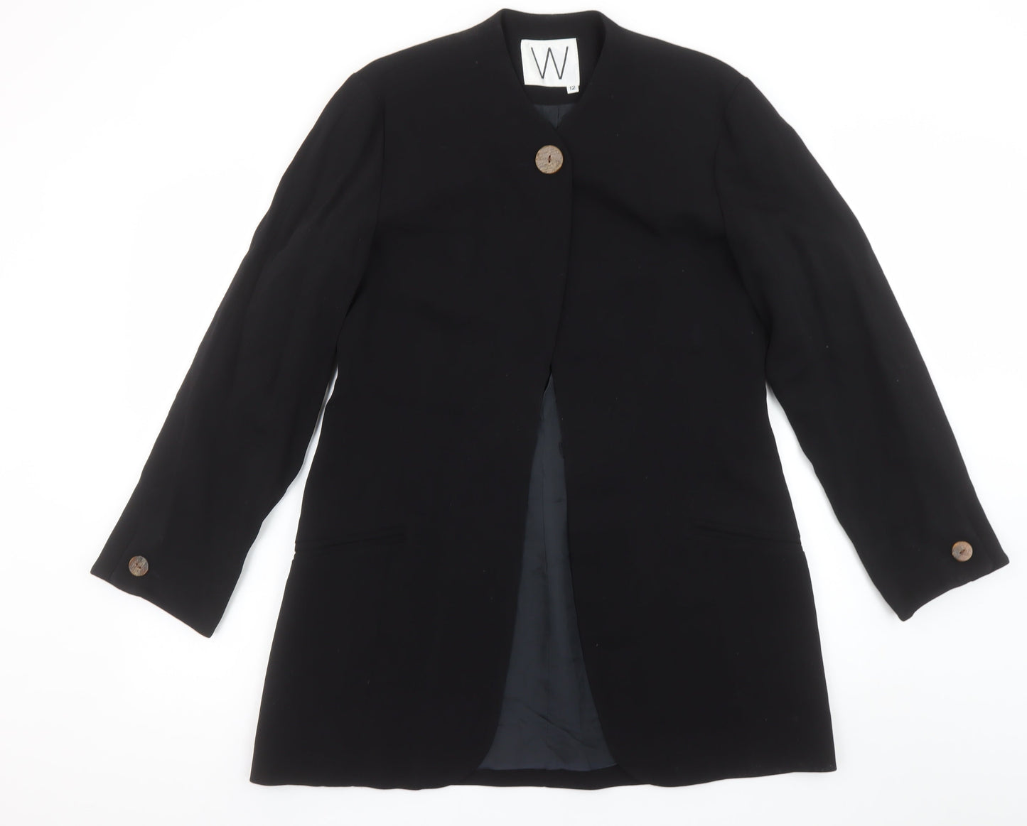 W Collection Black Wool Blend Single-Breasted Womens Blazer Size 12