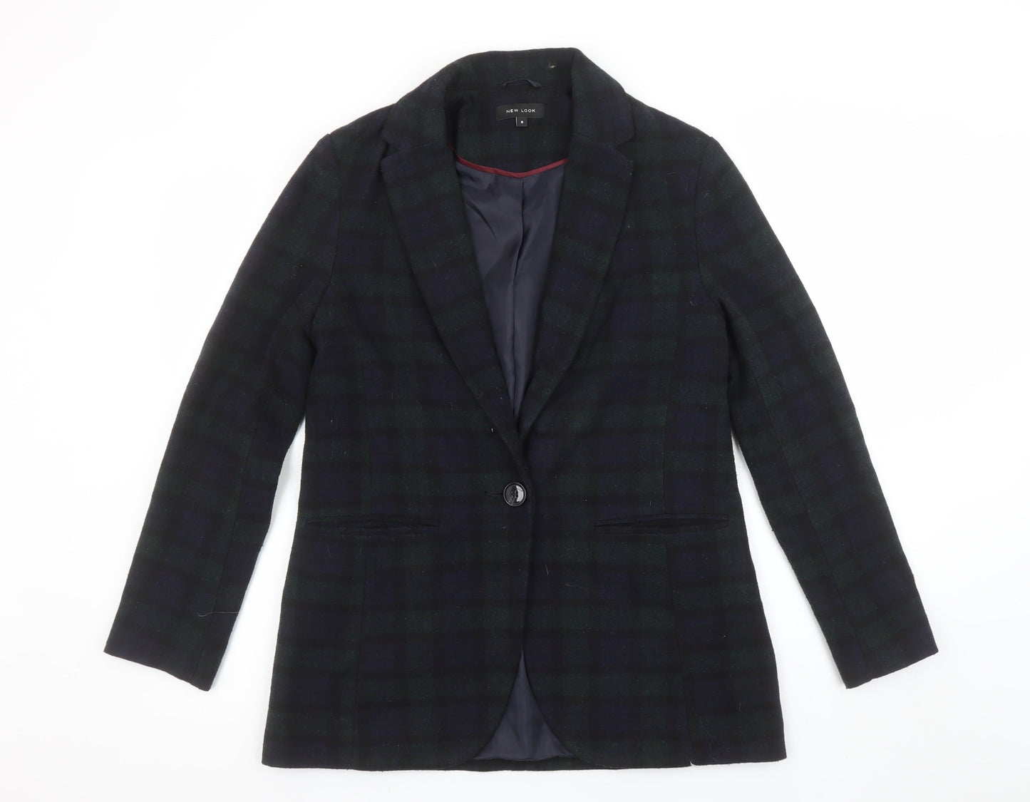 New Look Women's Black & Green Check Blazer Size 8 Single Breasted