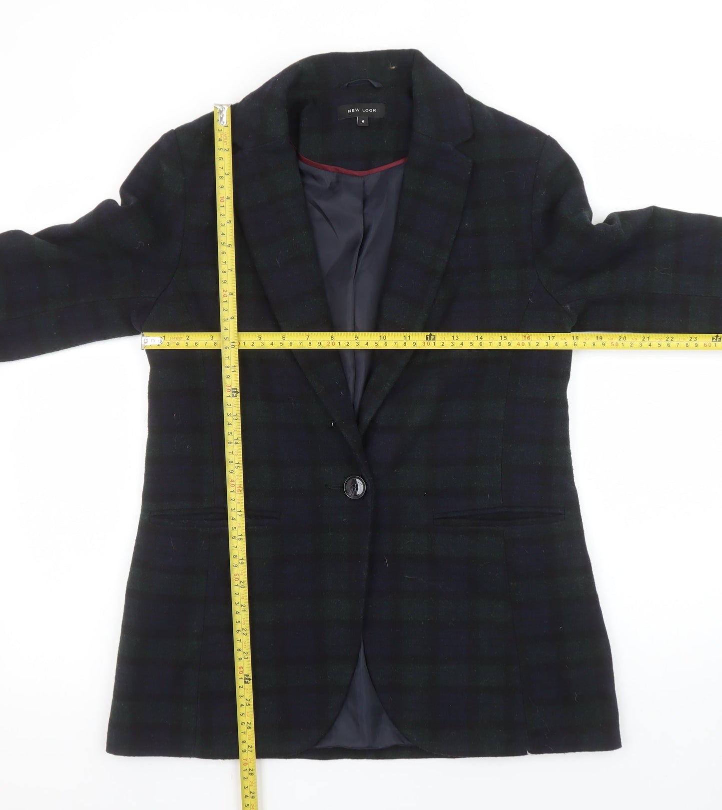 New Look Women's Black & Green Check Blazer Size 8 Single Breasted