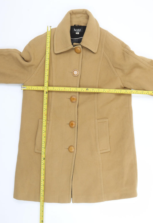 Kesta London Womens Beige Wool Cashmere Mid-Length Overcoat UK 12