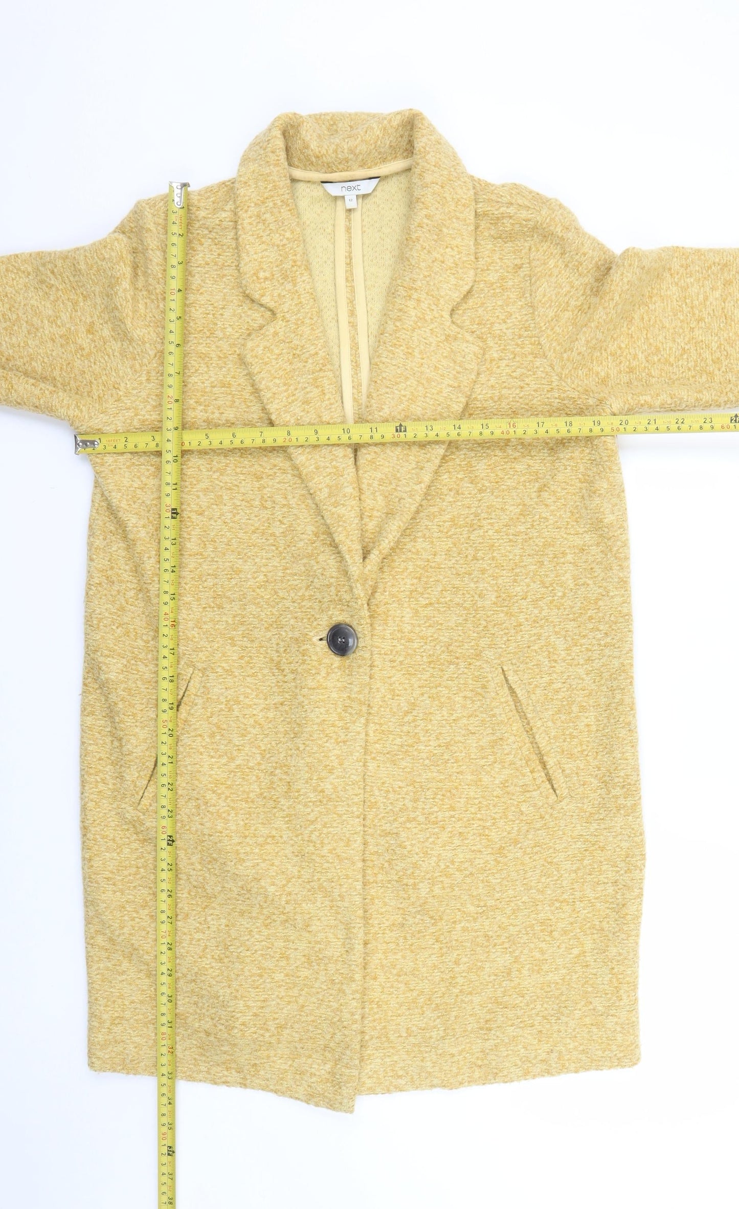 Next Women’s Yellow Mid-Length Overcoat Size 12 Polyester