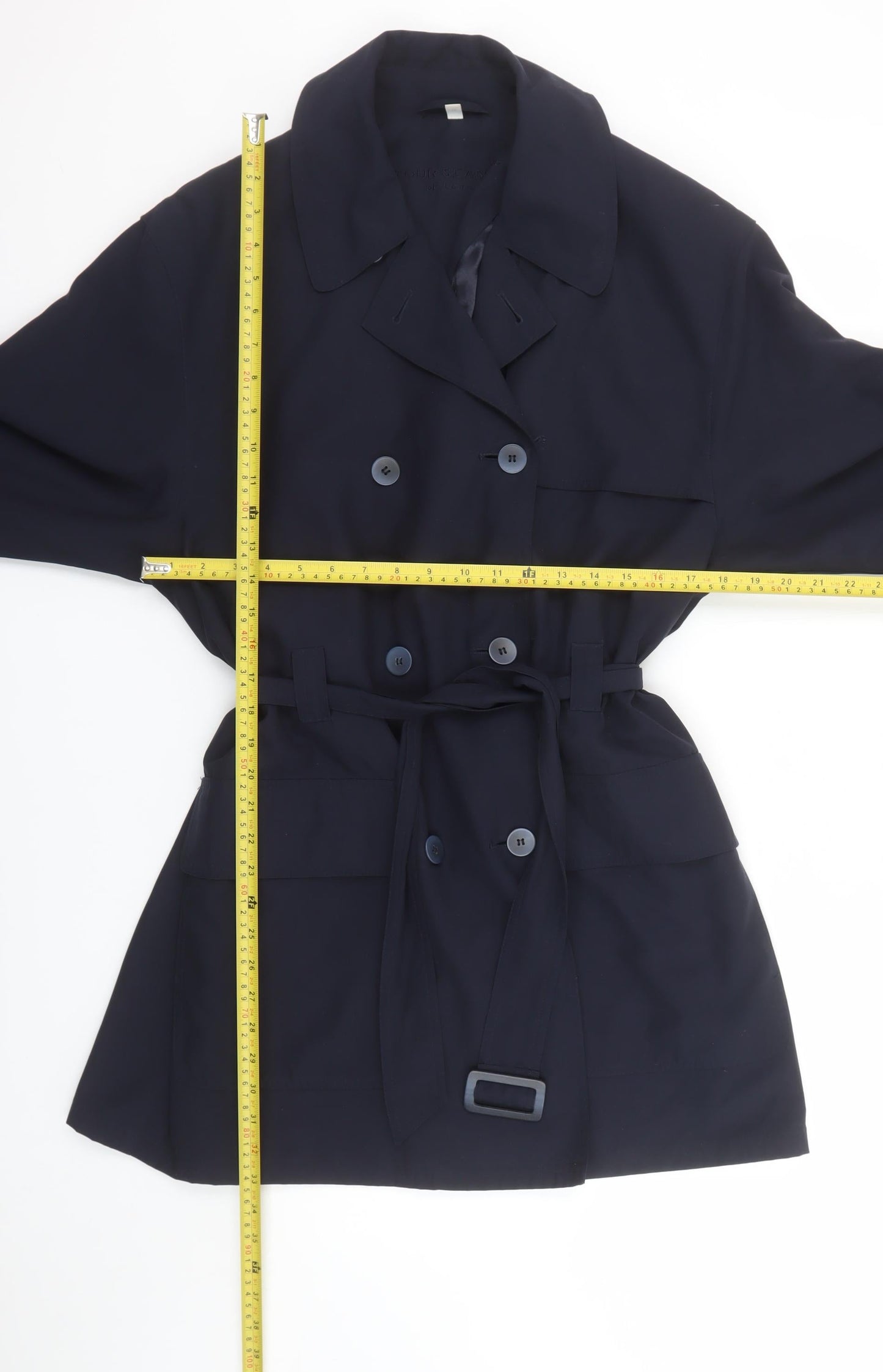 Four Seasons of London Women's Blue M Trench Coat Belted Mid-Length