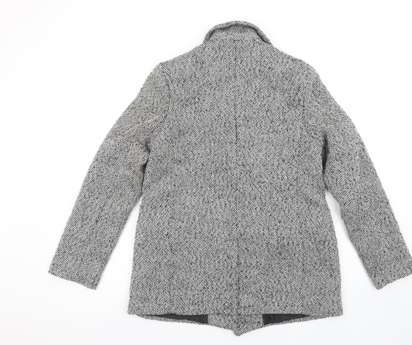 Et Vous Women's Grey Herringbone Single-Breasted Blazer Size 12 Wool Blend