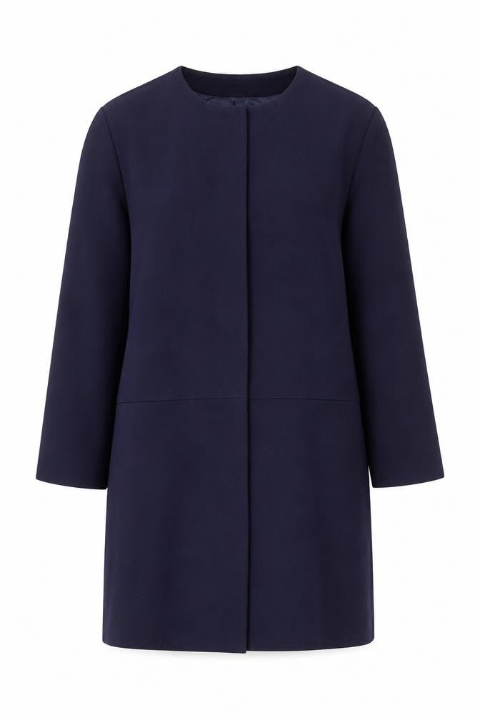 H&M Womens Blue Regular Fit Mid-Length Collarless Coat Size 14